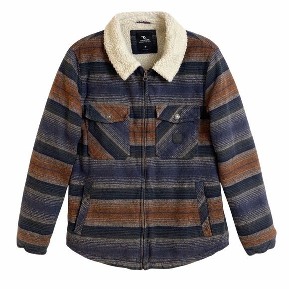 Rip Curl Sherpa Lined Striped Jacket Zip Front Size M - Picture 2 of 15